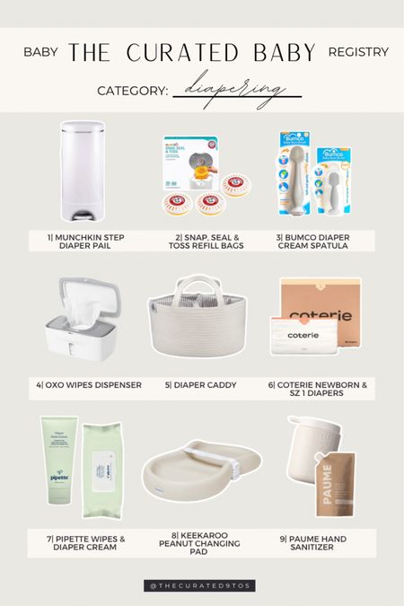 The Curated Baby Registry | 9 Must Have Items by Category | Diapering

Baby registry, baby gifts, baby must haves, diapering, diaper mail, munchkin diaper pail, diaper cream spatula, bumco, Oxo tot wipes dispenser, diaper caddy, diaper basket, coterie, diapers, pipette, wipes, kekaroo changing pad, wipeable changing pad, paume hand sanitizer, changing station

#LTKbaby #LTKfamily #LTKkids