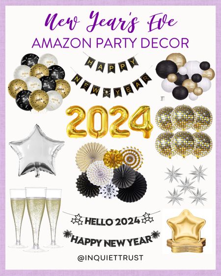 Make your New Year's Eve party stand out and more fun with these metallic and black balloons, buntings, and other ornaments!
#partybaubles #amazonfinds #holidaydecor #nyecelebration

#LTKparties #LTKHoliday #LTKhome
