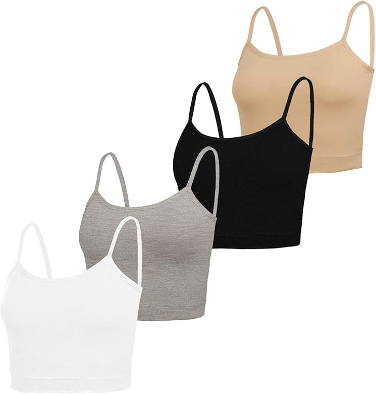 NEWITIN 4 Pack Spaghetti Strap Camisole Top Adjustable Strap Tank Crop Tops for Women Girls | Amazon (US)