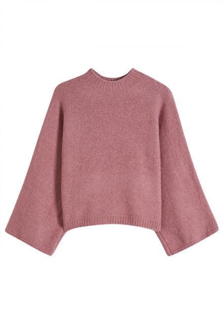 Steady Softness Mock Neck Batwing Sleeve Knit Sweater in Pink | Chicwish