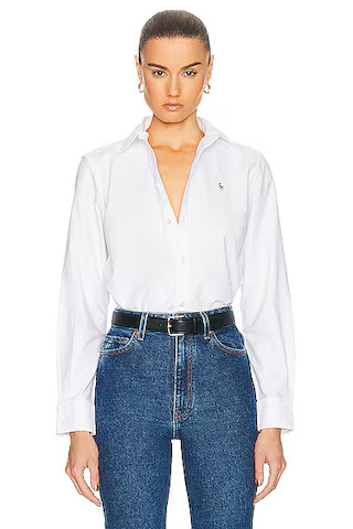 Polo Ralph Lauren Oxford Long Sleeve Button Up Shirt in White - White. Size 2 (also in 0, 4, 6). | FWRD 
