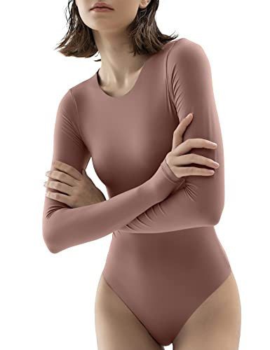 PUMIEY Long Sleeve Bodysuit For Women Sexy Crew Neck Tops Body Suits Womens Fashion Bodysuits Ormosia Large | Amazon (US)