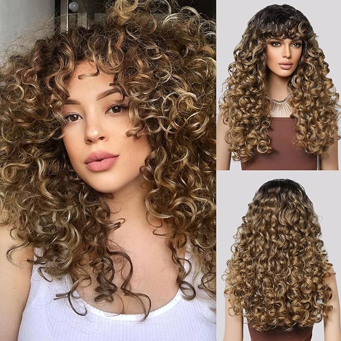 LONAI Blonde Curly Wig Long Curly Wigs with Bangs for Women WIG006 Synthetic Hair Wig Vintage Hai... | Amazon (US)