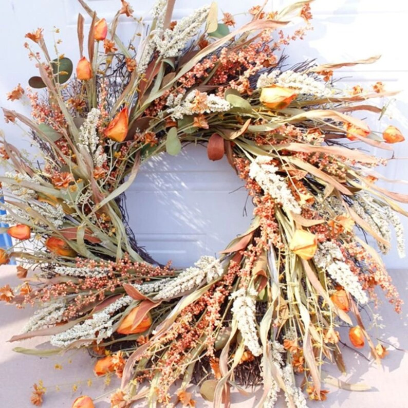 Autumn Fall Wreath, 24 Inch XL Pumpkin Wreath, Thanksgiving Wreath, Autumn Wreath For Front Door,... | Etsy (US)