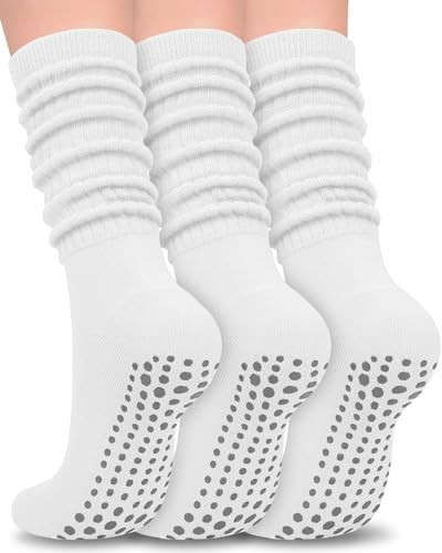 Aoliks White Pilates Socks with Grips, Women Yoga Slouch Socks for Home Barre Dance Hospital Barefoot | Amazon (US)