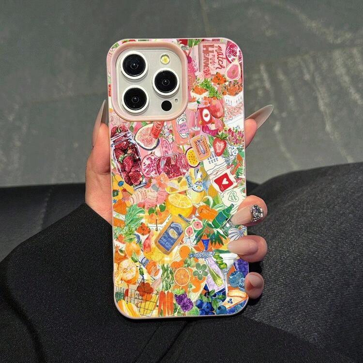 The Latest Summer Cute Pattern Pink Faux Leather Texture Phone Case In 2025, With Colorful Fruit Patterns, Is Suitable For 11/12/13/14/15/16 Phones. It's The Best Gift For Family/Friends | SHEIN