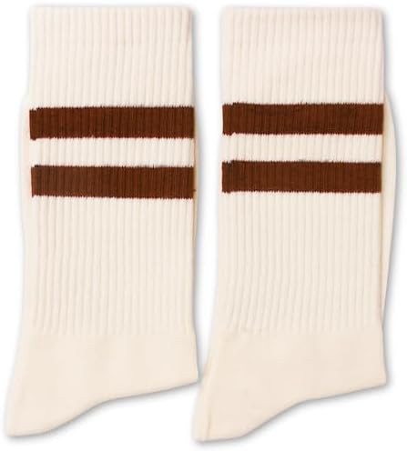 Brown Striped Crew Socks-Retro Coffee & Cream Vintage Athletic Socks, Cozy Neutral Tone Everyday ... | Amazon (US)