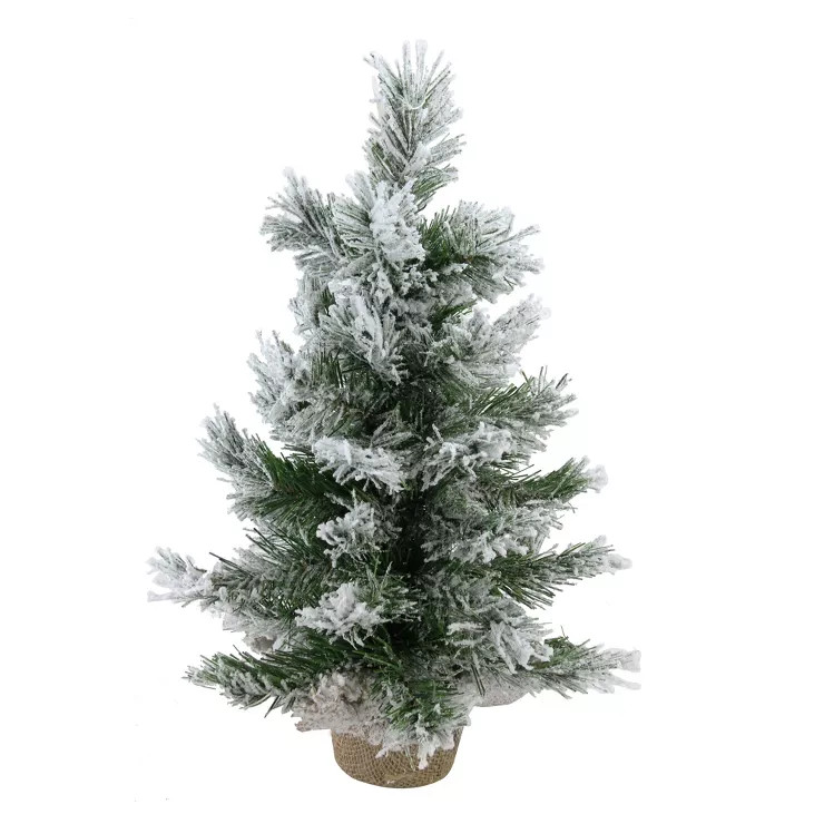 Northlight 18" Flocked Pine Medium Artificial Christmas Tree in Burlap Base - Unlit | Target