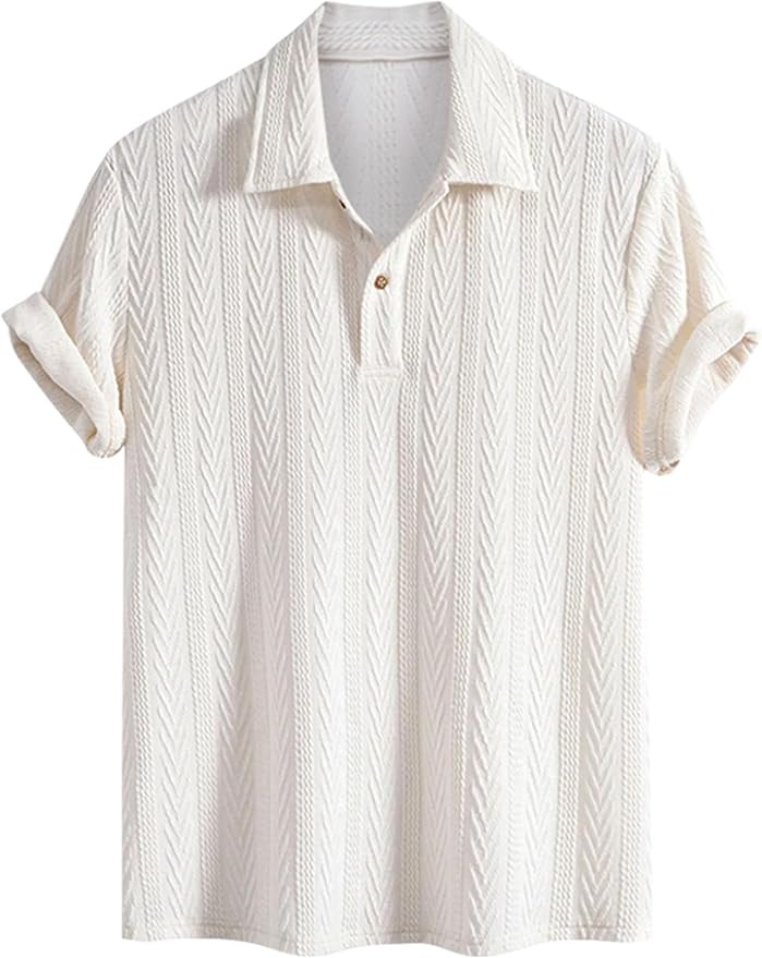 ZAFUL Men's Polo Shirts Textured Short Sleeve Golf Shirt Openwork Casual Cuban Geometric Jacquard... | Amazon (US)