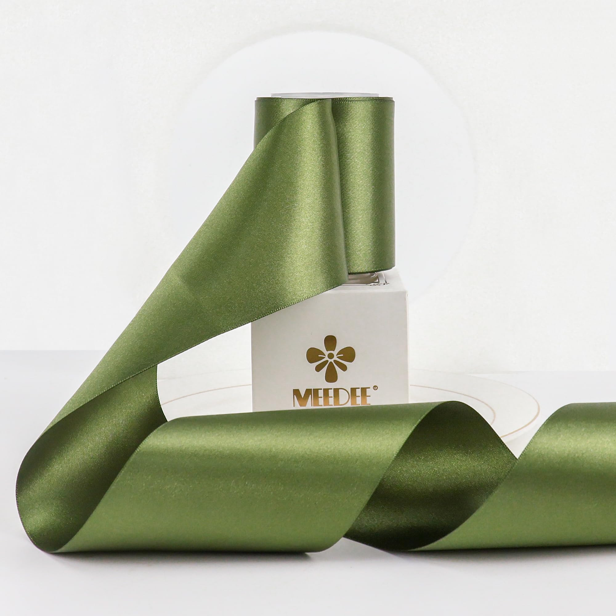 MEEDEE Moss Green Satin Ribbon Lux Double Faced Satin Ribbon 3 Inch Green Christmas Ribbon by 10 ... | Amazon (US)