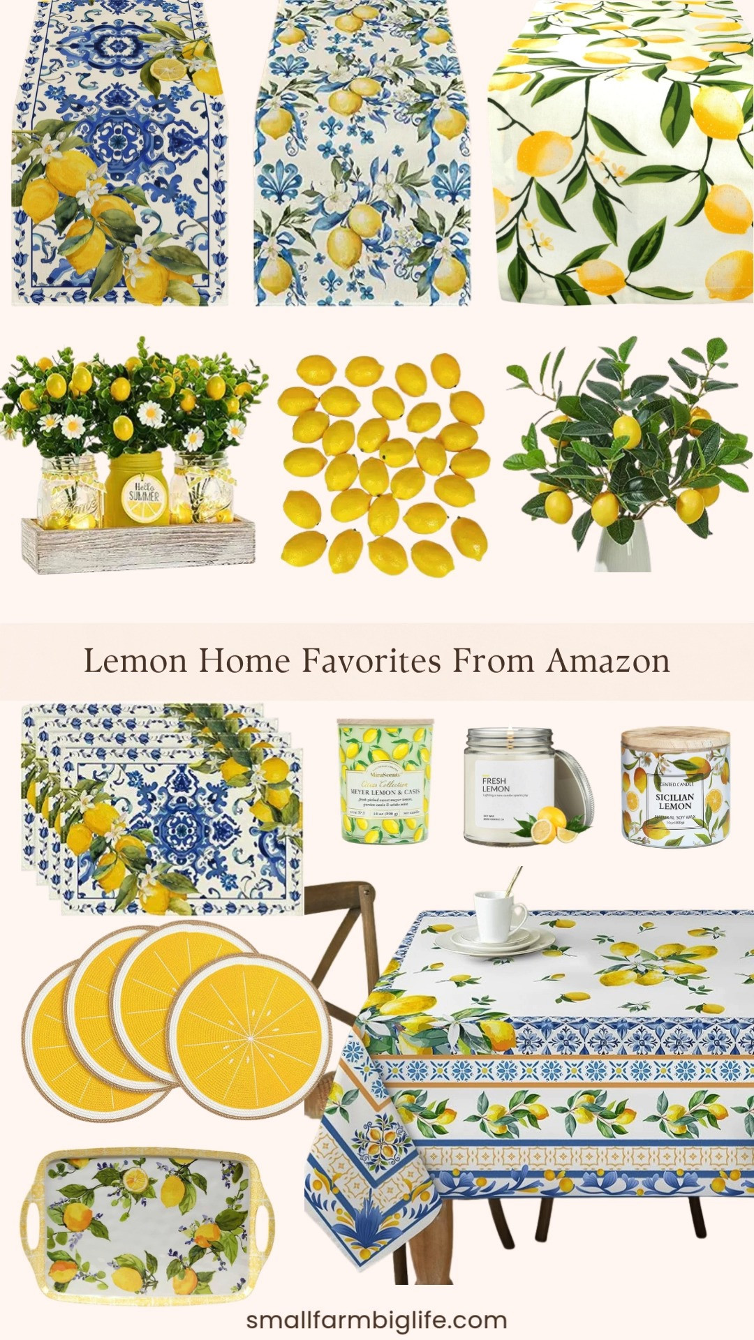 Lemon season is here and I am absolutely obsessed with all of these cheerful and sunny lemon home finds from Amazon! From lemon candles and beautiful blue and white lemon table runners to faux lemon branches, lemon placemats, and the prettiest lemon serving tray, these are the kinds of pieces that make your home feel fresh, bright, and ready for summer. So many beautiful options at really great prices. Linking everything here! 

 #LTKSeasonal #LTKHome
