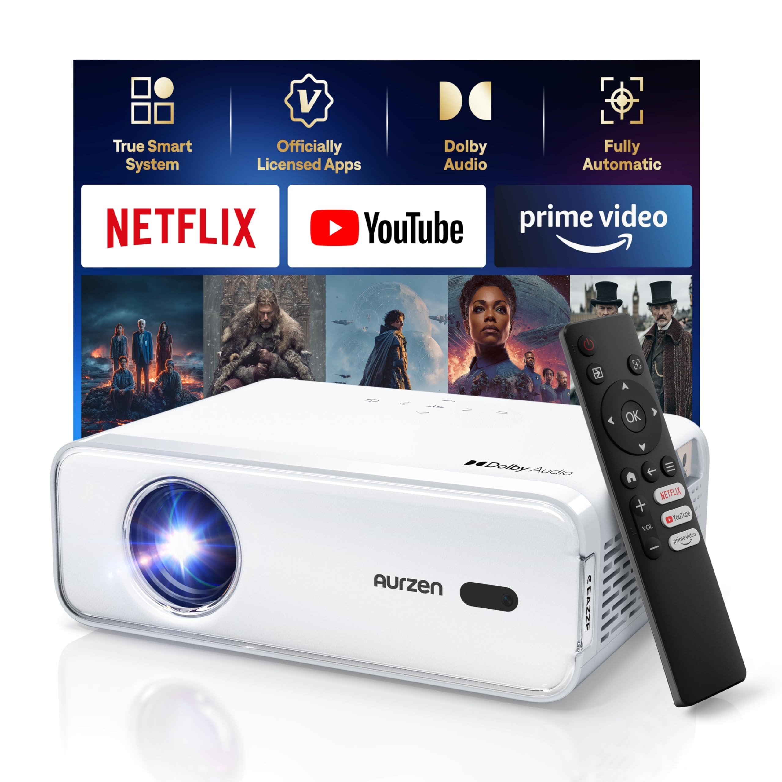 Aurzen EAZZE D1 Smart Projector with WiFi and Bluetooth, Netflix-Officially-Licensed, Auto Focus ... | Amazon (US)