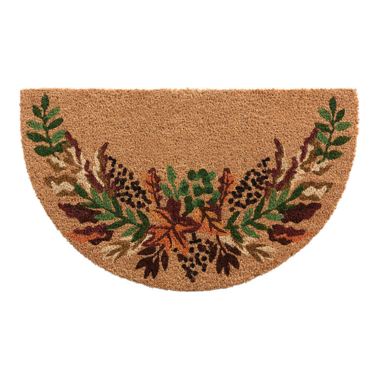 Half Round Autumn Colors Harvest Leaves Tufted Coir Doormat | World Market