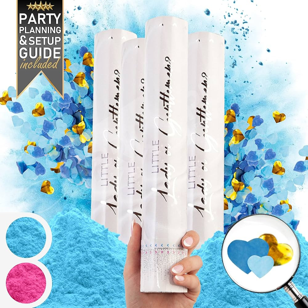 Gender Reveal Confetti Cannon Bulk - Set of 4 - Biodegradable Gender Reveal Powder Cannon and Hea... | Amazon (US)