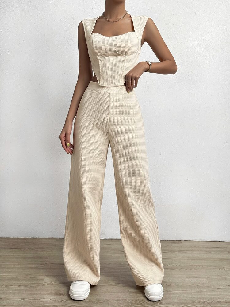 Solid Asymmetrical Hem Tank Top & Wide Leg Pants | SHEIN