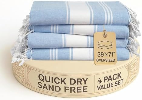 LANE LINEN Beach Towel 4 Pack, Oversized Beach Towels for Adults, Lightweight Travel Beach Towels... | Amazon (US)