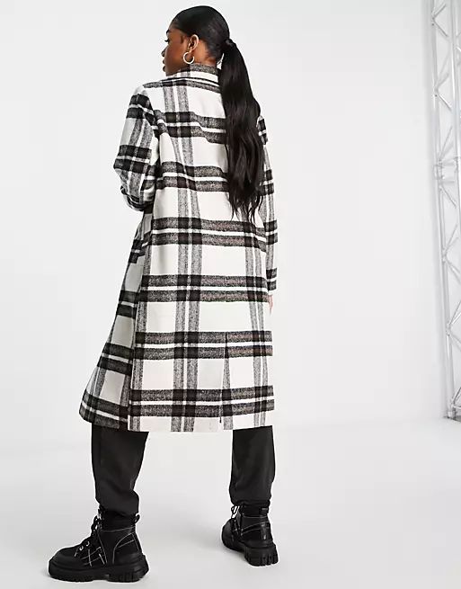 Miss Selfridge tailored maxi coat in mono check | ASOS (Global)