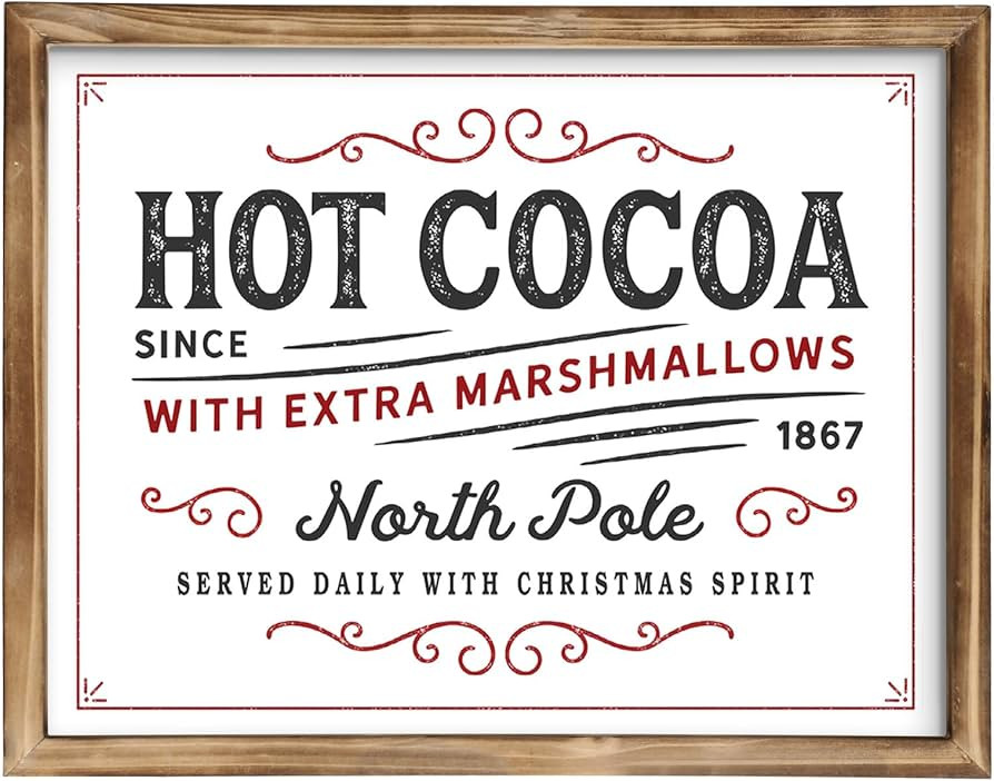 Hot Cocoa Christmas Sign, Hot Cocoa Coffee Bar Decor, Vintage Merry Christmas Signs, 14 x 11 Inch... | Amazon (US)