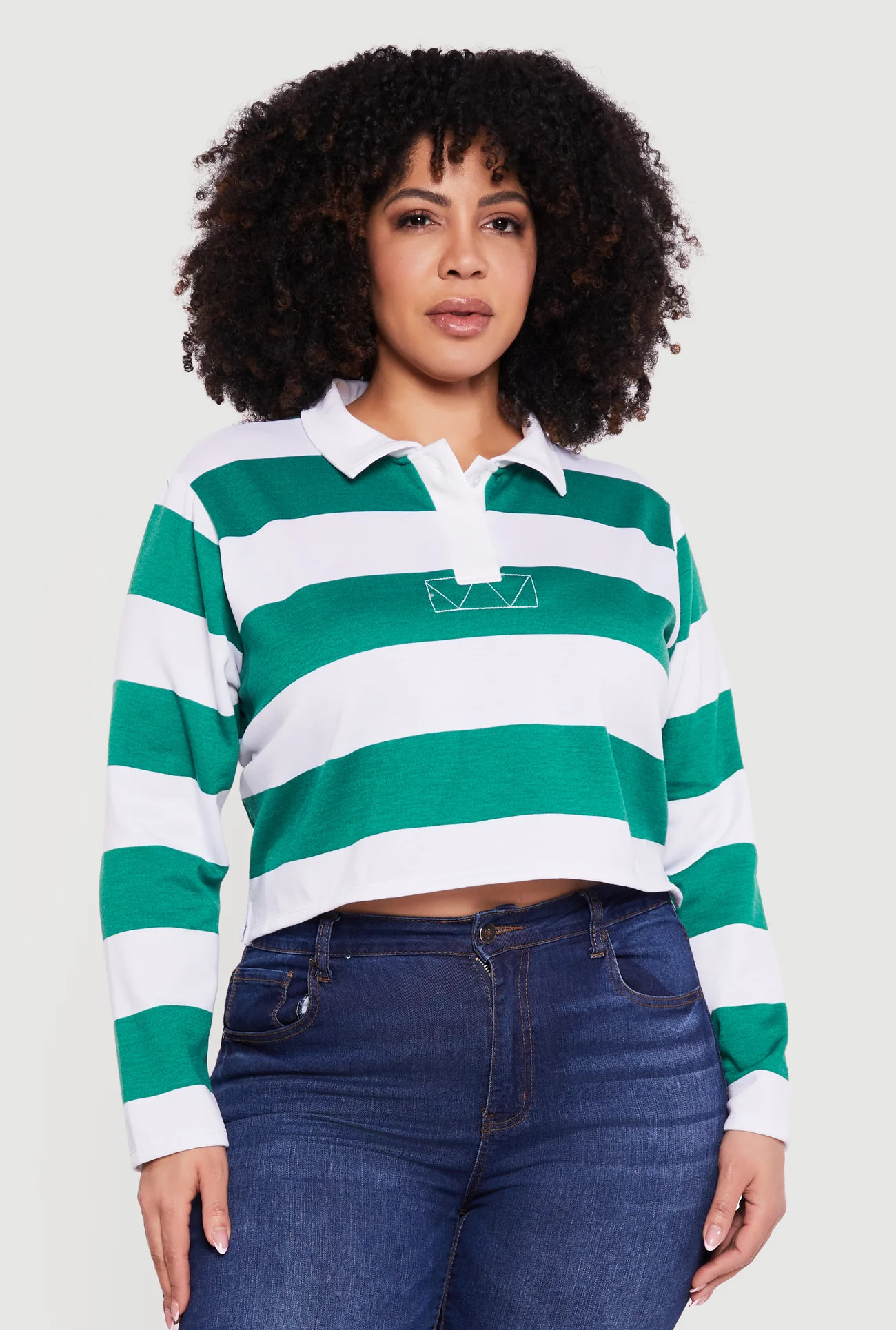 Plus Size Almost Famous Striped Cropped Polo Top | Rainbow Shops