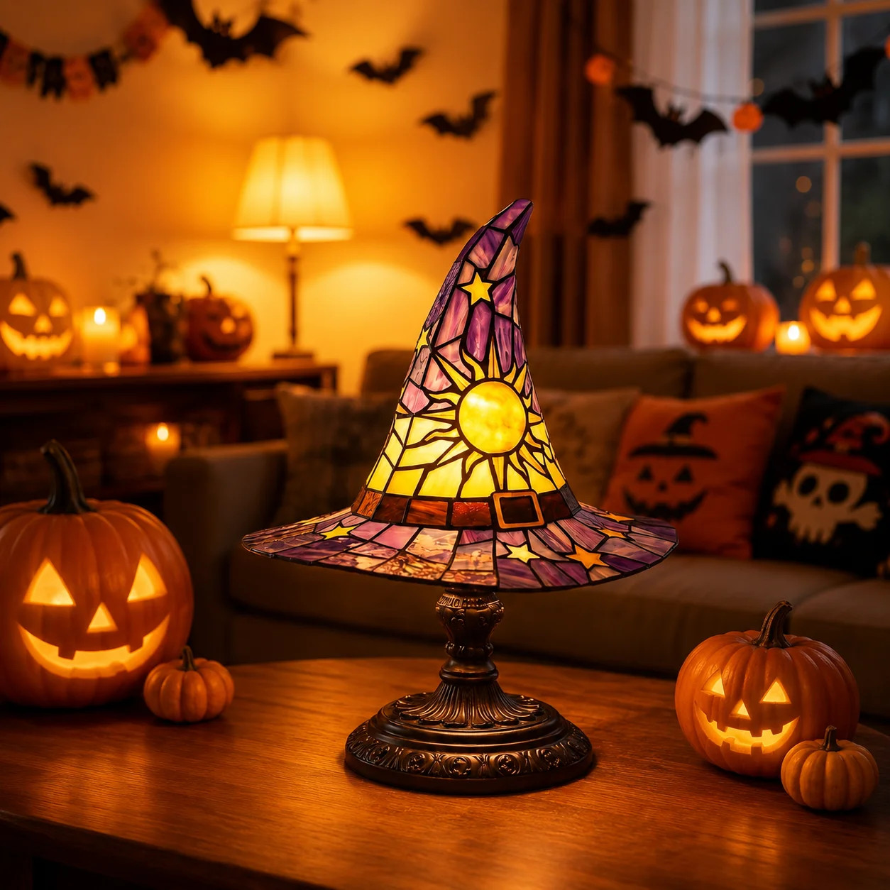 Diceymbol Halloween Stained Glass Witch Hat Lamp Gothic Night Light for Bedroom Mantel Shelf Deco... | Walmart (US)