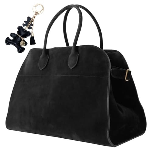 Suede & Leather Tote Bag for Women Large Retro Top Handle Trendy Shoulder Handbag for Work Travel Daily (Black Suede) | Amazon (US)