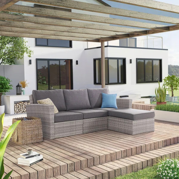 Kassem 76.77'' Wide Outdoor Wicker Reversible Patio Sectional with Cushions | Wayfair North America