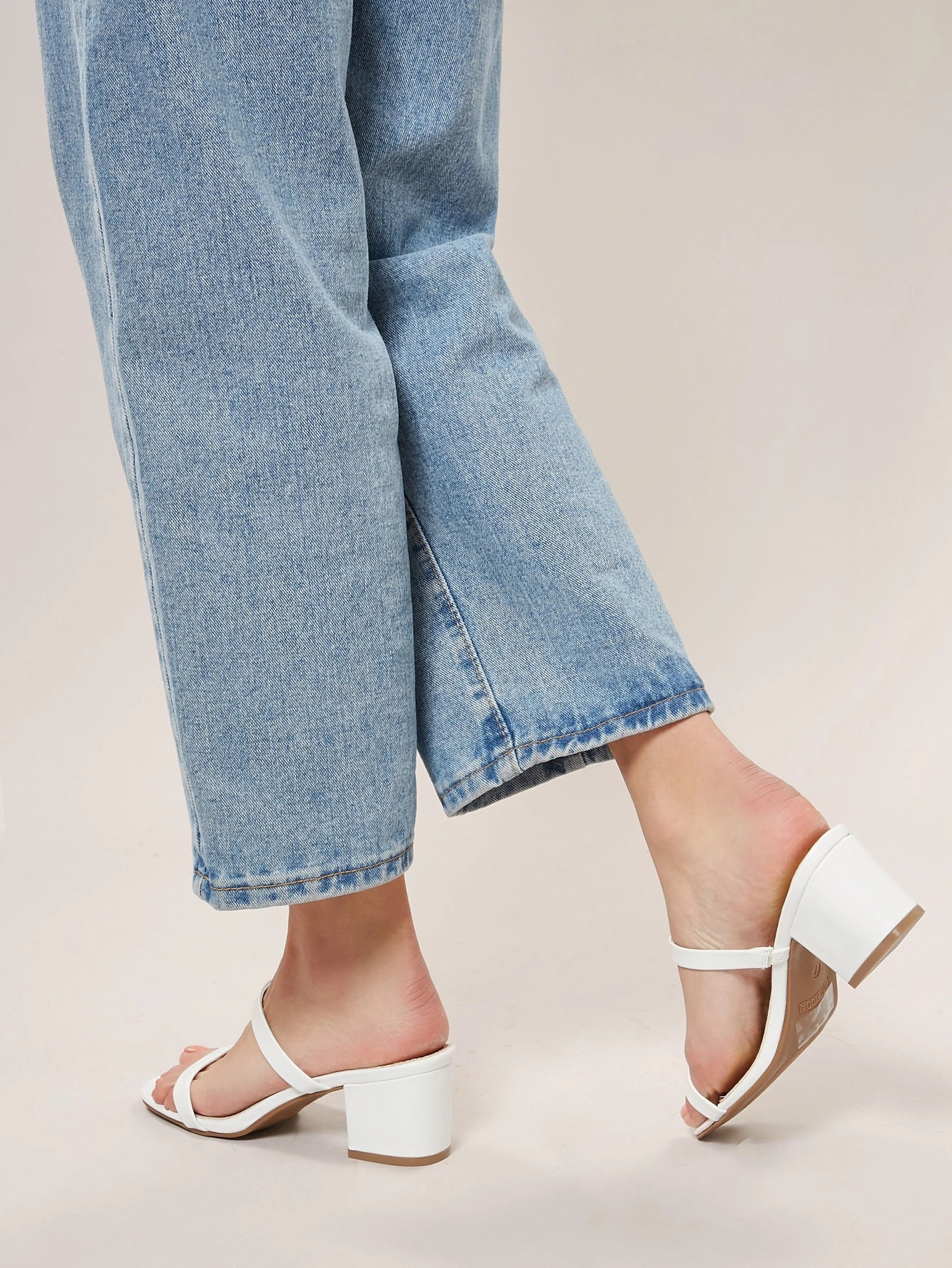 Open Toe Two Band Low Block Heel Mules | SHEIN