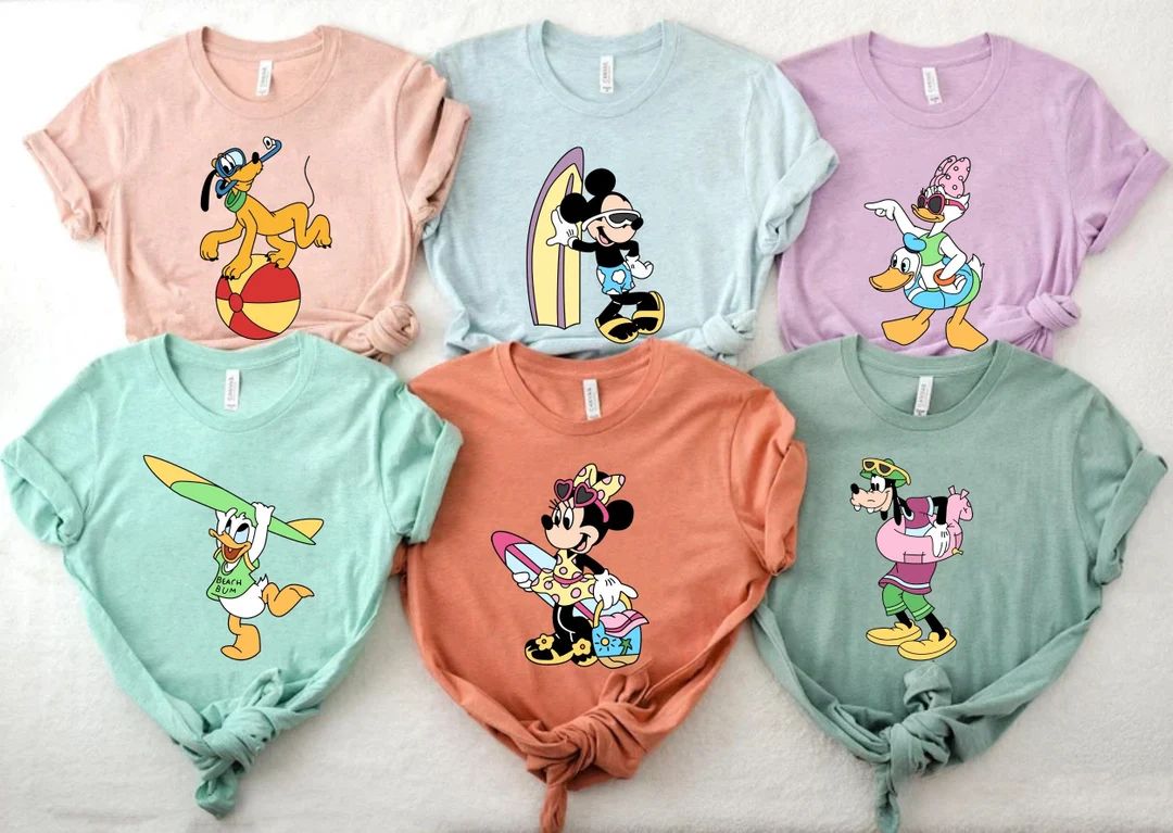 Disney Characters Summer Comfort Colors® Shirt, Disney Beach Shirt, Disney Matching Shirt, Disne... | Etsy (US)