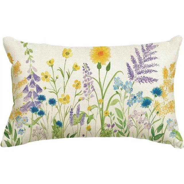 Colorful Wildflowers Spring Throw Pillow Cover, 12 x 20 Inch Spring Flower Cushion Case for Sofa ... | Walmart (US)