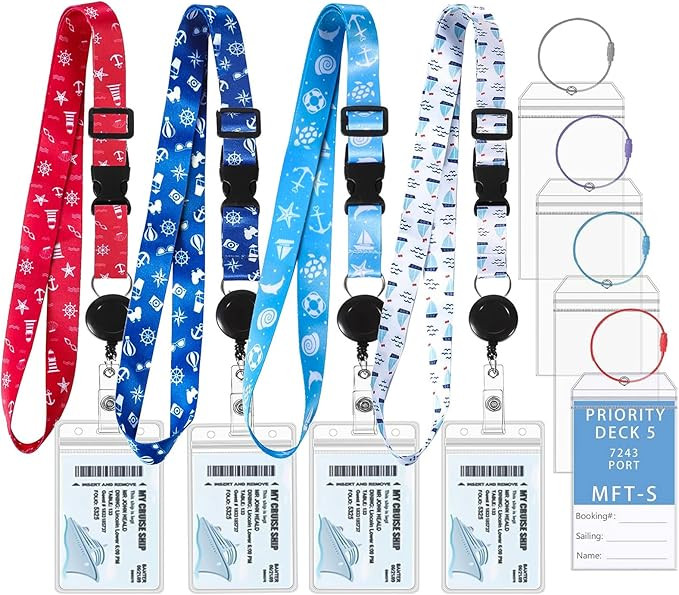 4 Pack Cruise Lanyard for Cruise Ship Cards, Retractable Lanyards with 4 Pcs Luggage Tags & Water... | Amazon (US)