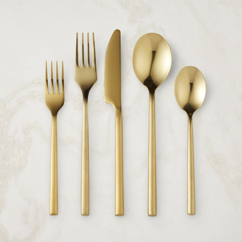 Rush 20-Piece Brushed Gold Flatware Set + Reviews | CB2 | CB2