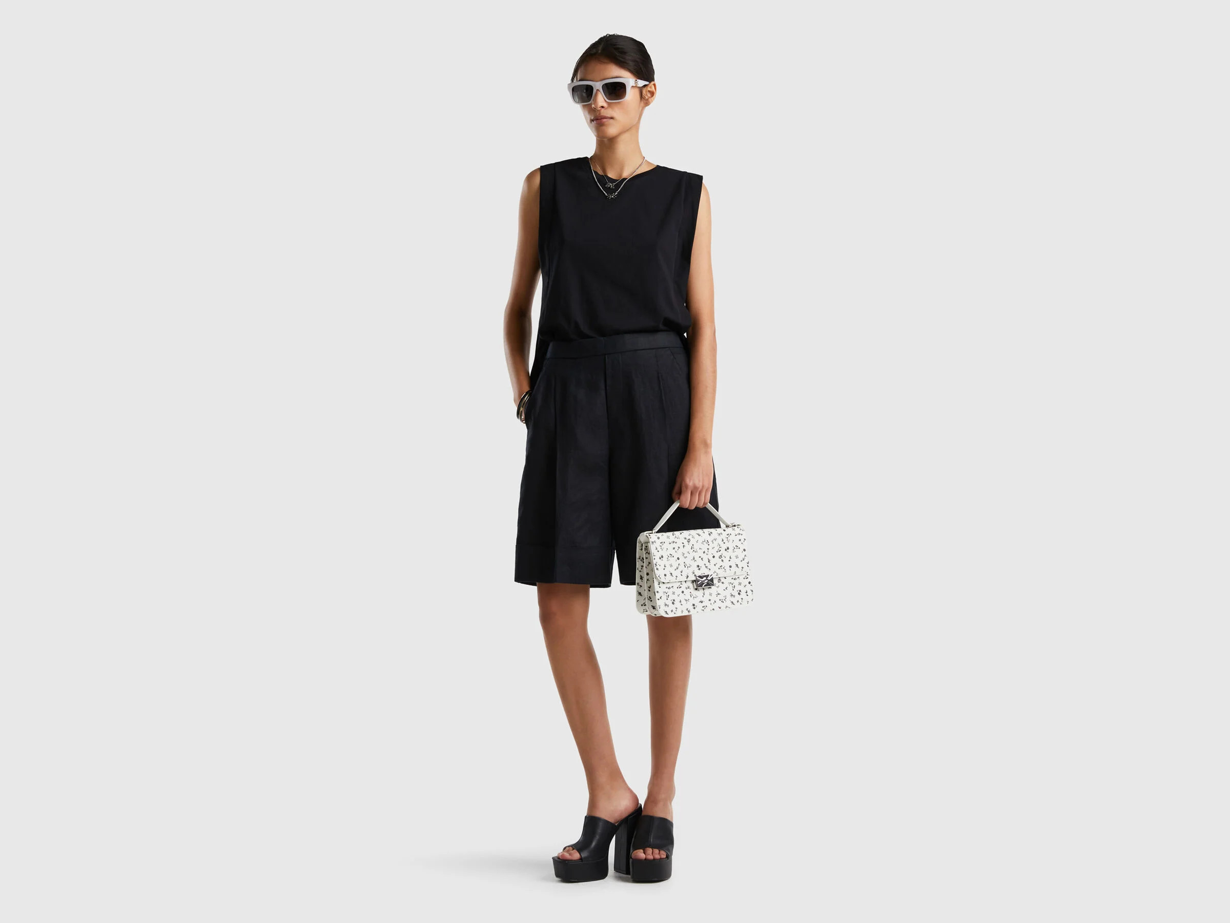 Bermuda 100 % lin à revers - Noir | Benetton | Benetton (EU)