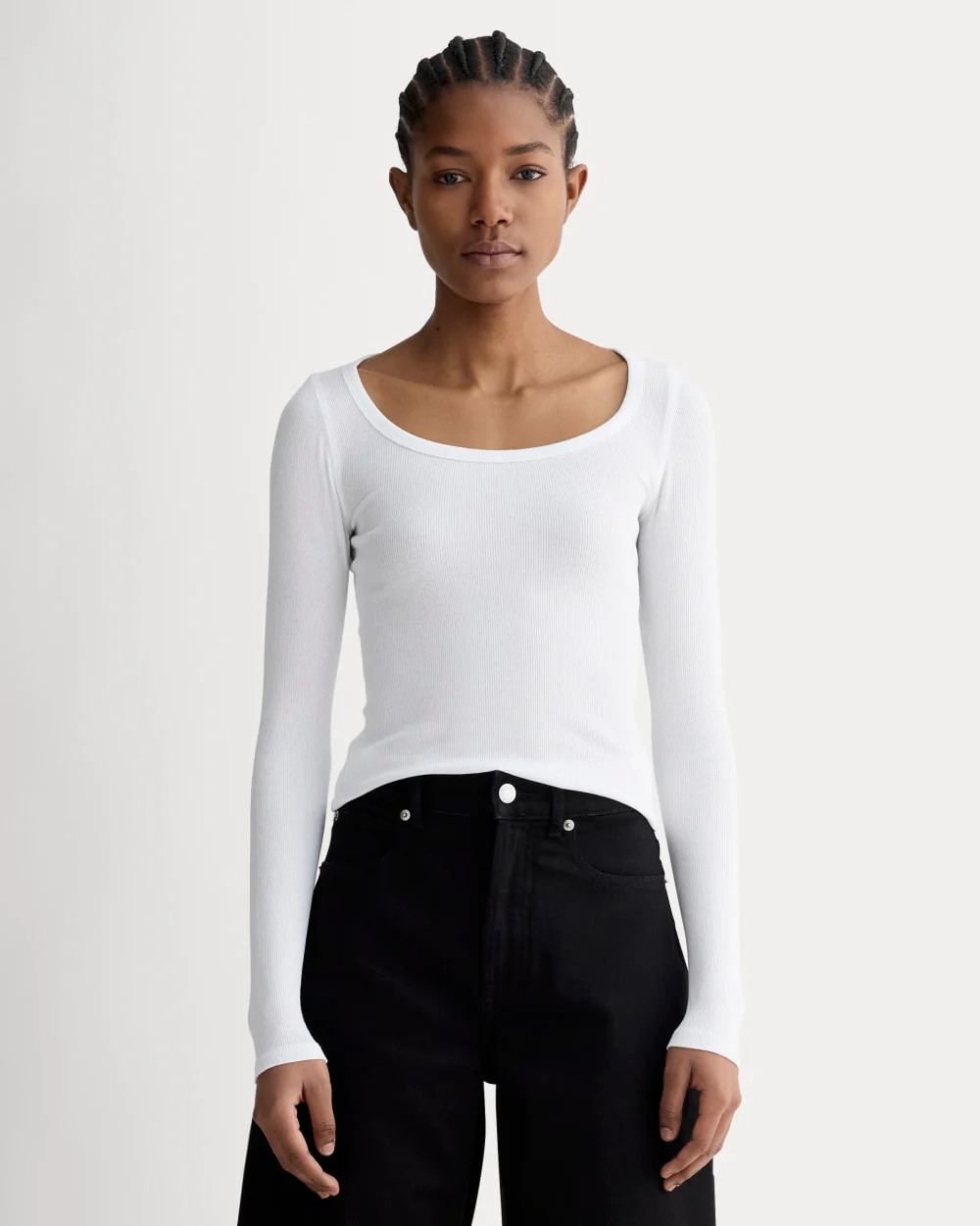 The Luxe Rib Long-Sleeve Scoop-Neck Tee | White | Everlane