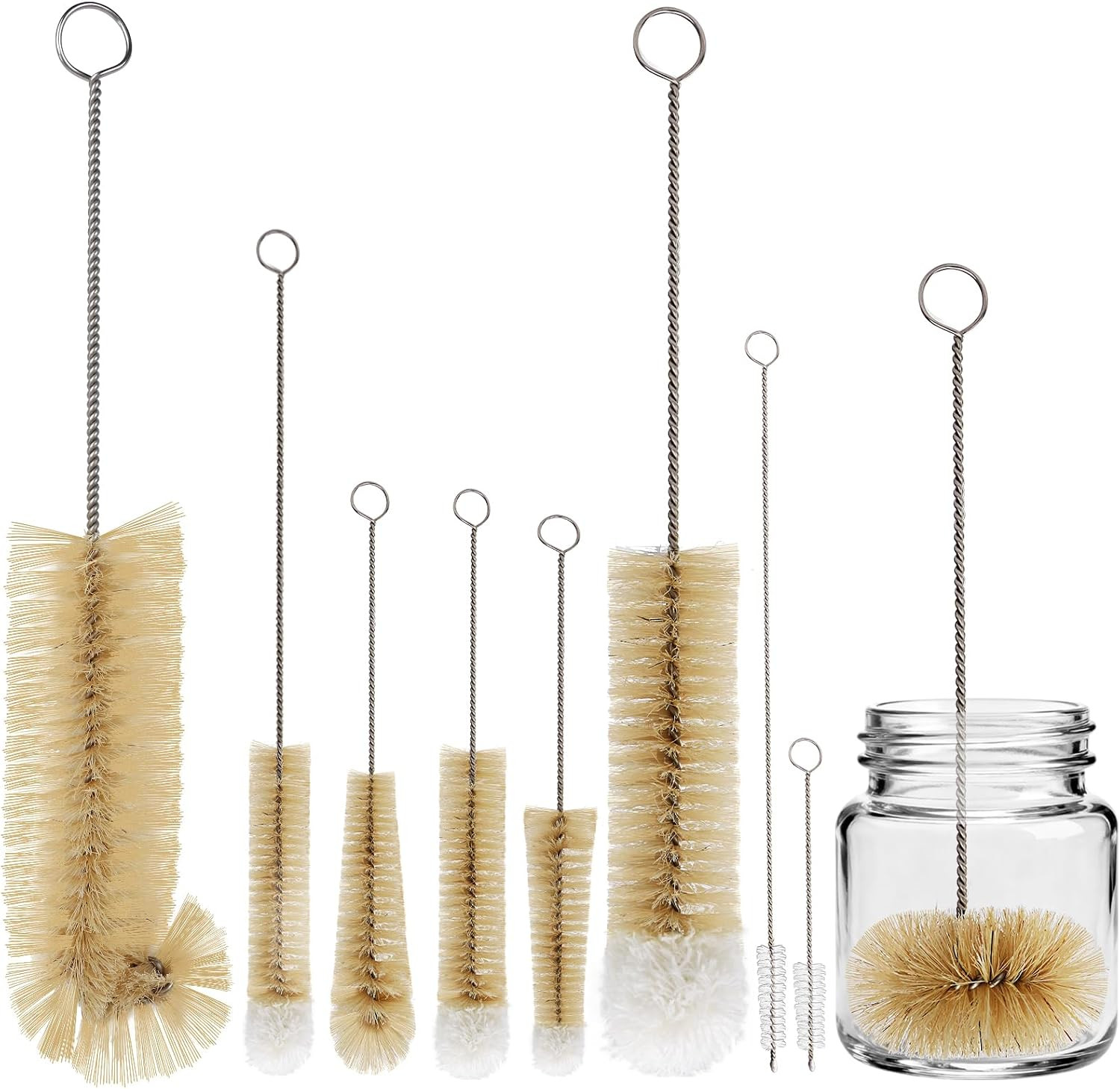 MASTERTOP 9-Pcs Bottle Brush Set, Natural Bristle Flexible Cleaning Brushes | Amazon (UK)