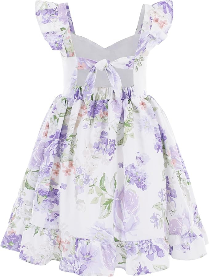 Flofallzique Summer Girls Floral Dress Ruffle Sleeve Tie Back Vintage Toddler Birthday Tea Party ... | Amazon (US)