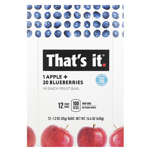 That's It, Fruit Bars, Apple + Blueberries, 12 Bars, 1.2 oz (35 g) Each | iHerb