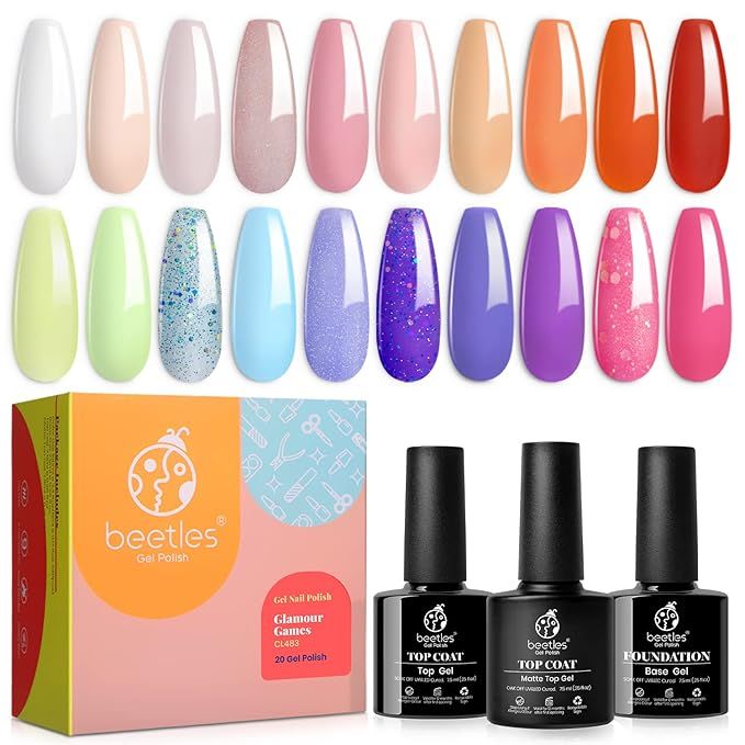 Beetles 23 Pcs Gel Nail Polish Kit with Base Top Coat, Glamour Games Collection Spring Summer Col... | Amazon (US)