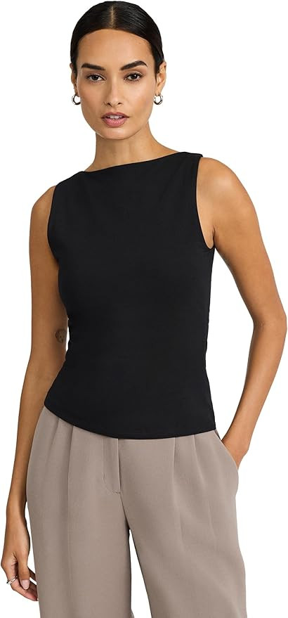 EXPRESS Women’s Body Contour Tank – Fitted Boatneck Cotton-Blend, Smoothing Stretch, Layering... | Amazon (US)