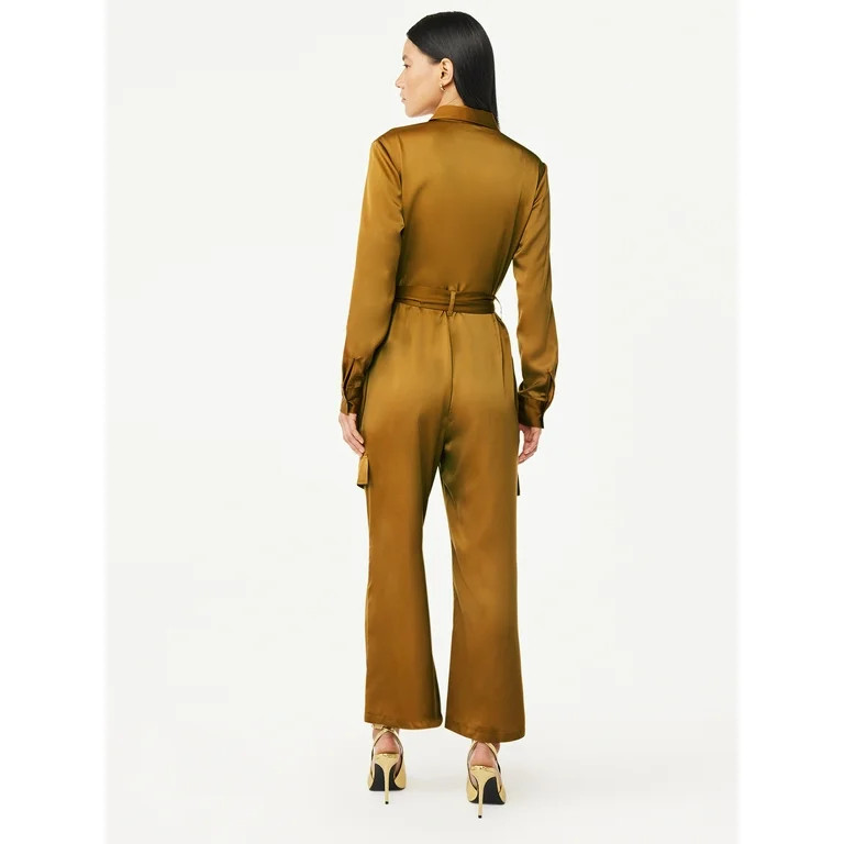 Scoop Women's Satin Jumpsuit with Wide Leg, Sizes XS-2XL | Walmart (US)