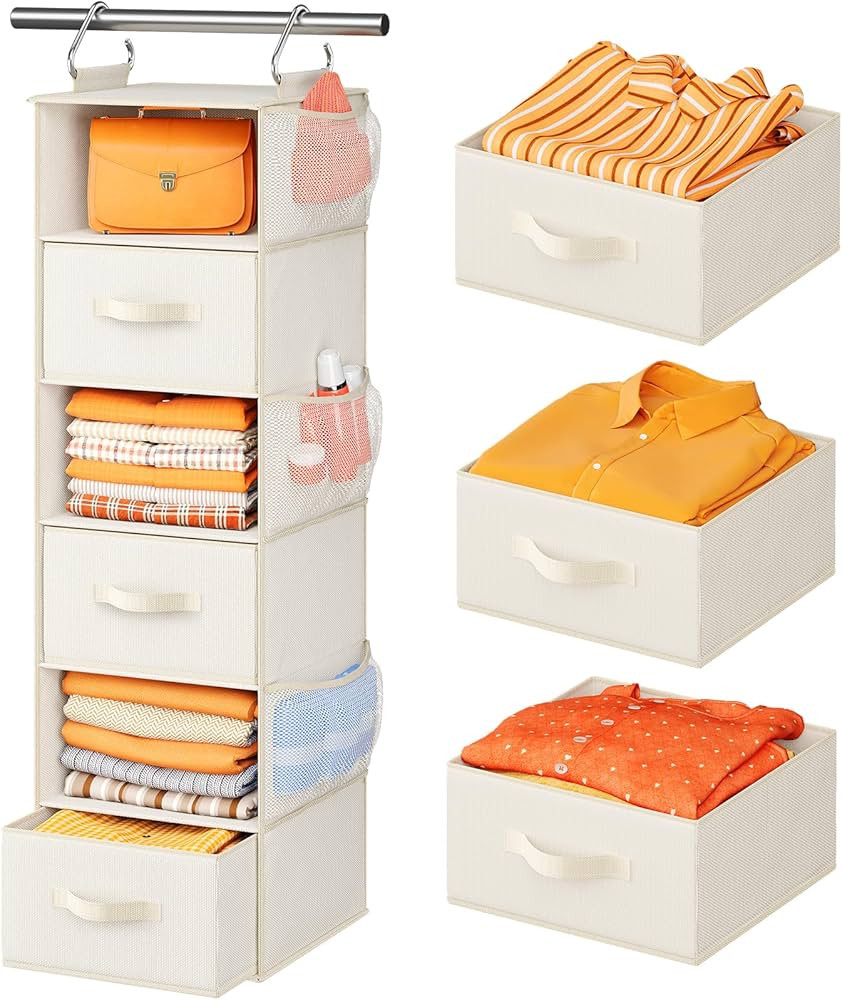 Pipishell Hanging Closet Organizer 6-Shelf, Hanging Shelves for Closet with 3 Removable Drawers &... | Amazon (US)