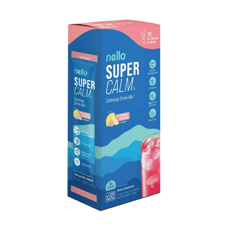 Nello Supercalm Calming Drink Mix Packets, Raspberry Lemonade, 1.5 oz, 10 Count | Walmart (US)