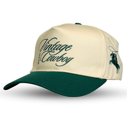 Vintage Western Trucker Hat | Men & Women | Country Cute Caps for Cowgirls Cowboys | Camo Denim Embroidered Cotton | Snapback, Vintage Cowboy | Green, One Size | Amazon (CA)