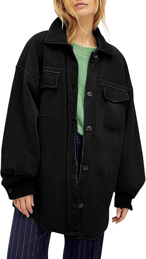 Womens Oversized Long Sleeve Button Down Shirt Jacket Soft Comfy Casual Shacket Coats with Pocket... | Amazon (US)