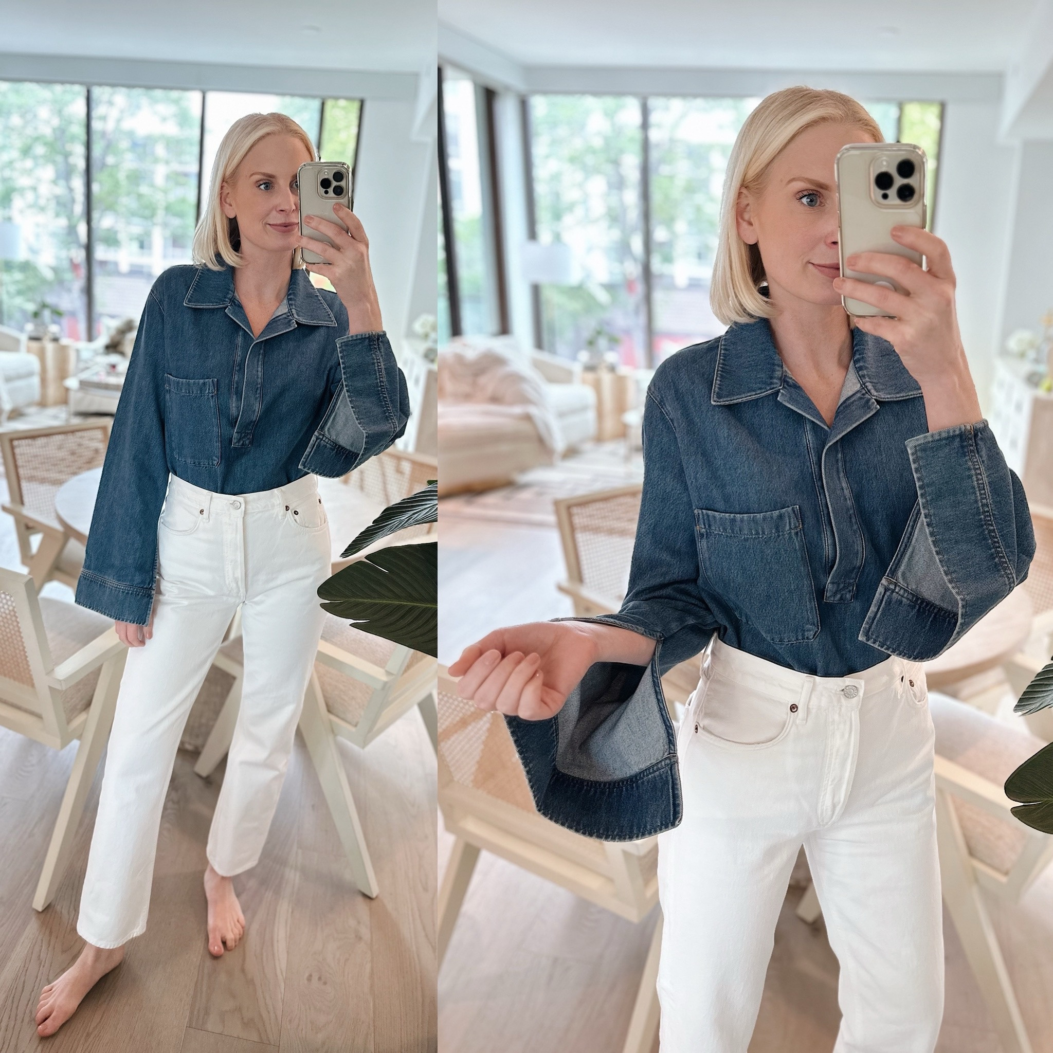 Today’s look! I got the 4 in the top and took my usual size in the jeans. I also had the top tailored a bit - it’s an oversized fit and there’s a lot of fabric, so I had my tailor take it in a bit in the ribcage/waist. 

#LTKstyletip