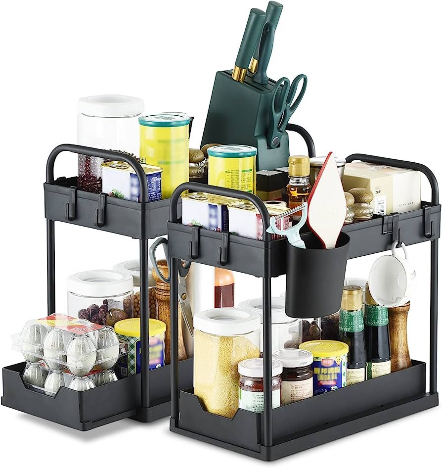 2 Pack Black Under Sink Organizer, Under Sink Organizers and Storage, TITETE 2 Tier Sliding Cabin... | Amazon (US)