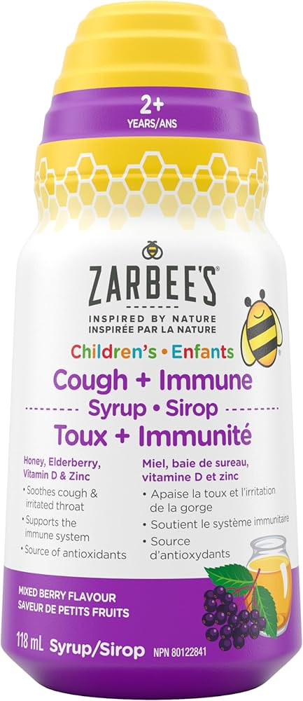 Zarbee's Children’s Immunity Syrup, Zinc, Honey, Elderberry, Vitamin D, Immune System + Antioxi... | Amazon (CA)