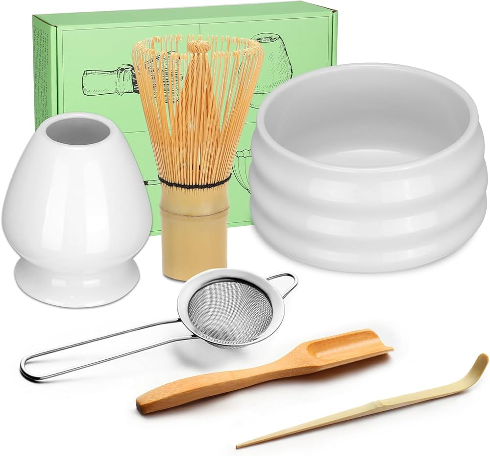 Matcha Whisk Set - Matcha Bowl and Bamboo Matcha Whisk, Scoop, Spoon, Sifter, Whisk Holder, 6pcs ... | Amazon (US)