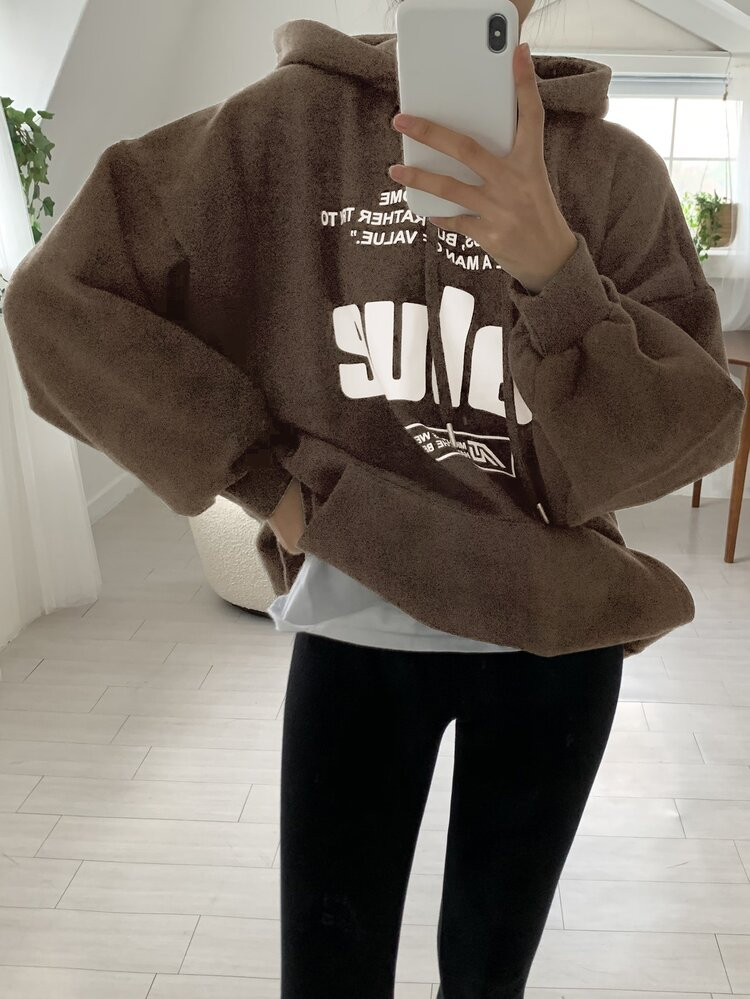 Dazy-Less Slogan Graphic Lantern Sleeve Oversized Hoodie Without Tee | SHEIN