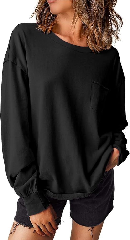 EVALESS Long Sleeve Shirts for Women Spring Summer Fashion 2025 Cotton Crewneck Tops Oversized Ts... | Amazon (US)