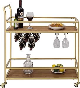 HAWOO Gold Bar Cart for Home with 2 Shelves, Mini Liquor Serving Wine Cart with Handle Rack for K... | Amazon (US)